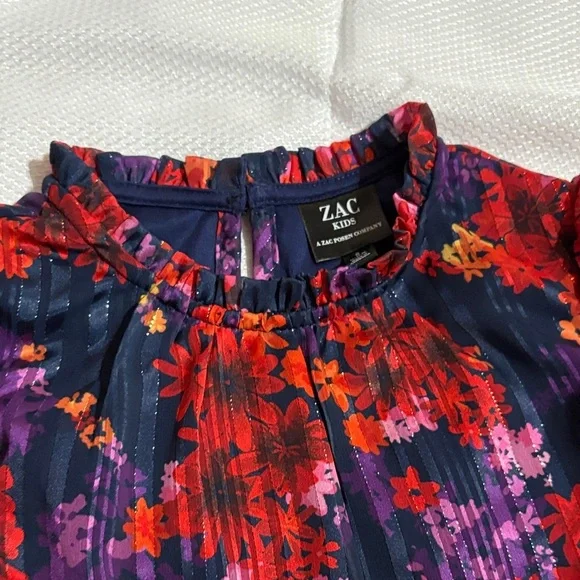 Zac Posen Kids Floral Dress in Red and Purple - Picture 4 of 7